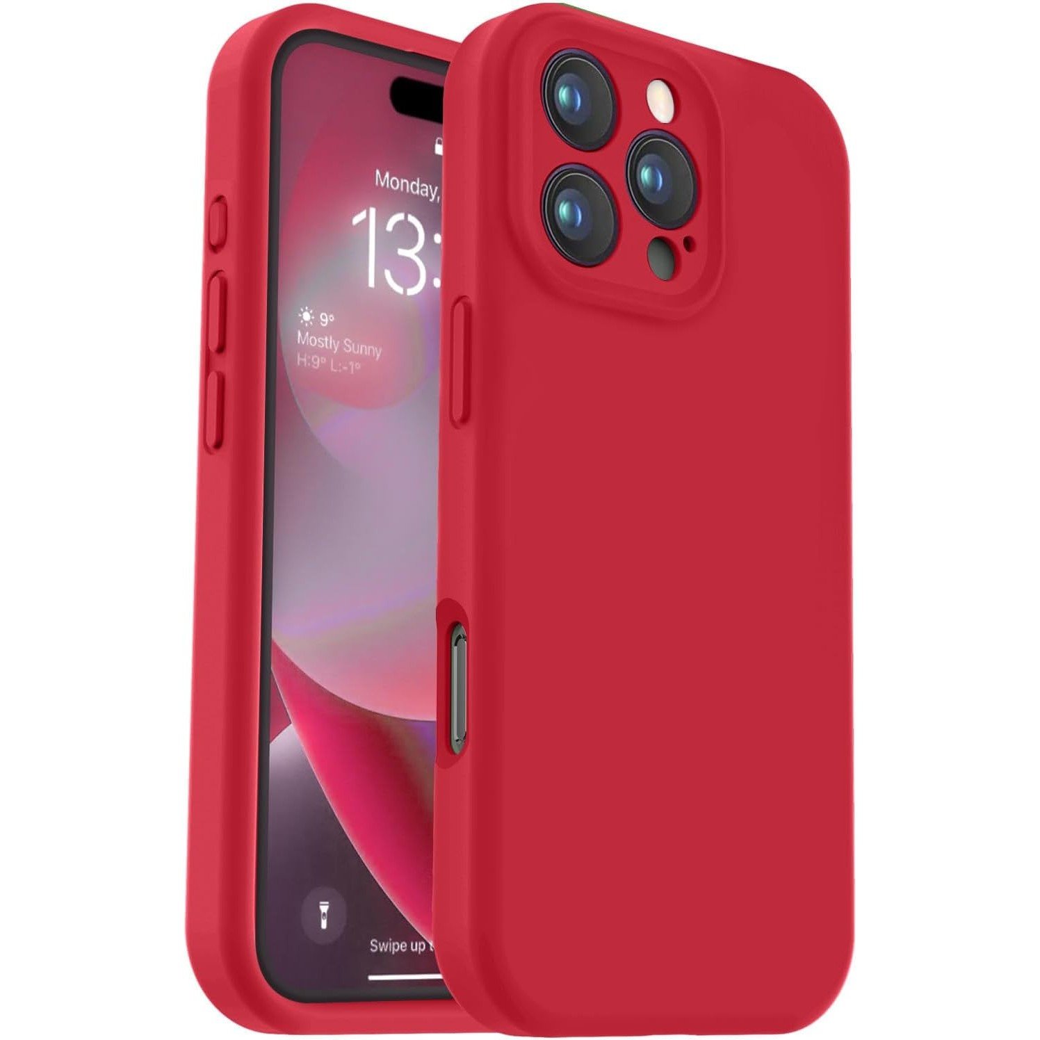 Husa De Protectie Pentru iPhone 16 Pro Max Liquid Silicone Cu Microfibra Pe Interior Protectie Antisoc Compatibil Incarcare Wireless Rosu