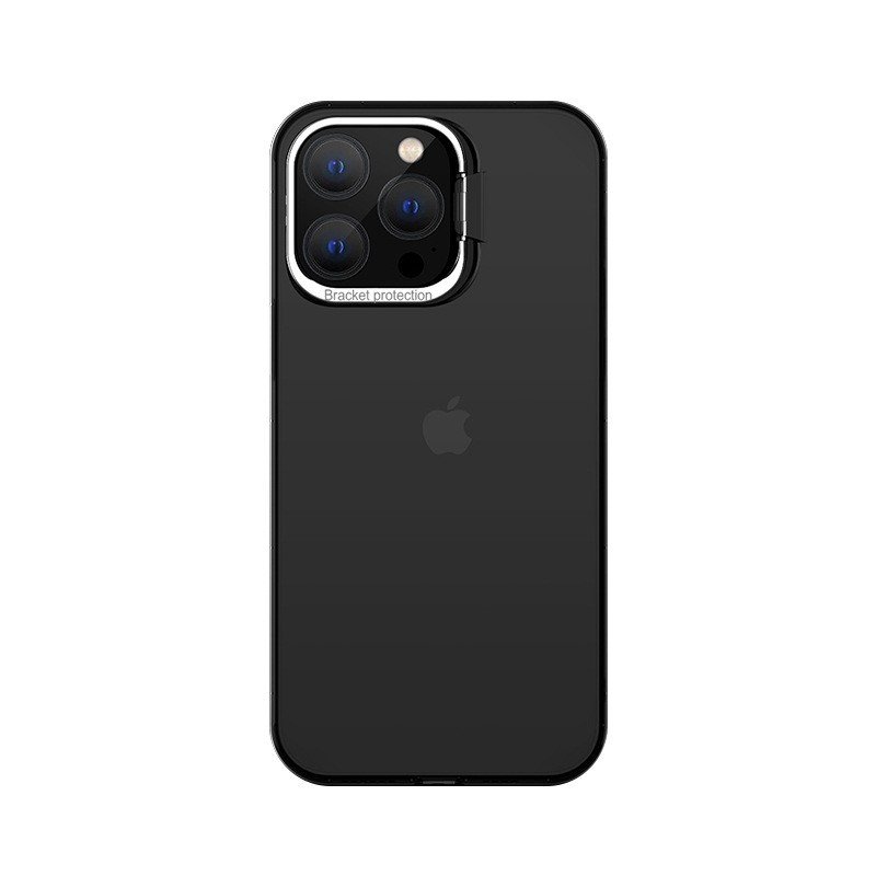 Husa De Protectie Pentru iPhone 14 Plus Cu Suport Metalic Pentru Camera Bracket Series Protectie Antisoc PC Mat Silicon Moale Pe Margini Negru