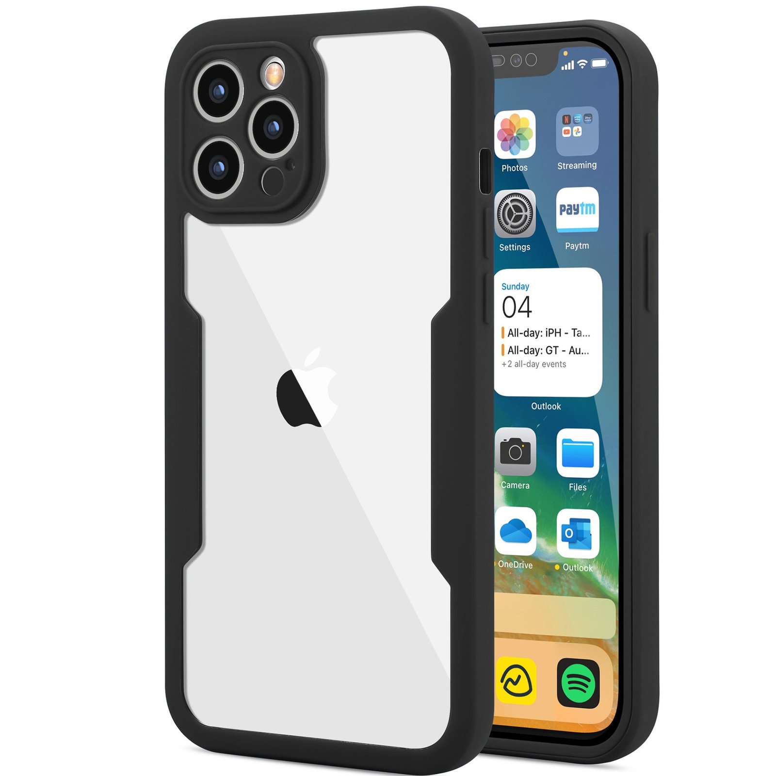 Husa Max Defence Pentru iPhone 13 Pro Max Bumper Negru Fata Dubla Transparenta Protectie Antisoc Full 360 ( Fata, Spate, Margini )