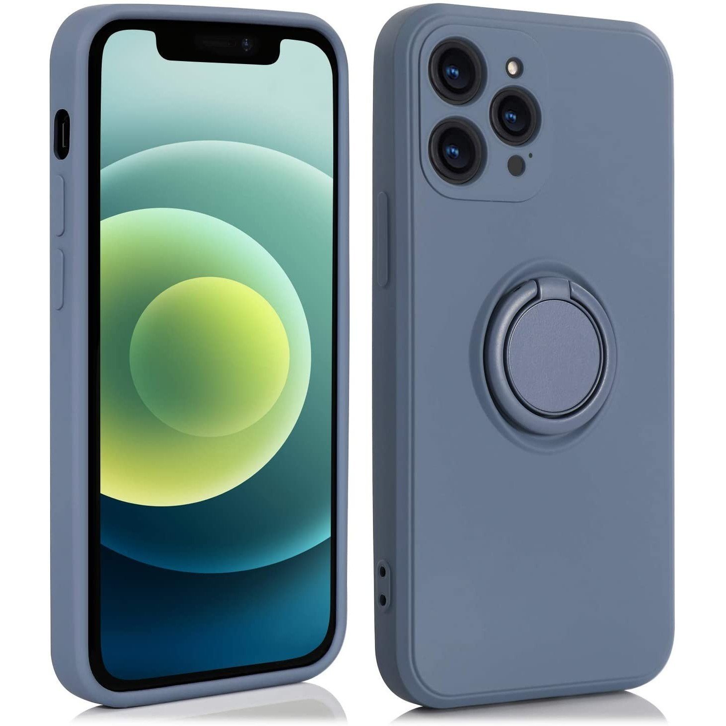 Husa Protectie Compatibila Cu Apple iPhone 13 Mini Liquid Silicone Ring Cu Suport Rotativ Albastru Deschis
