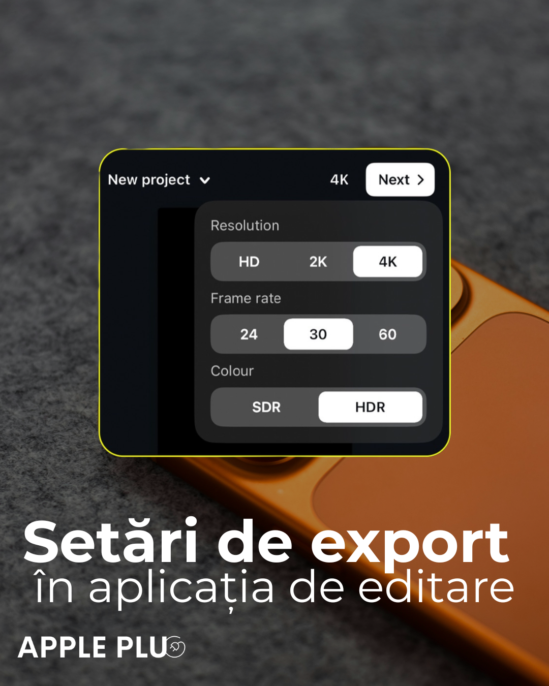Setări export CapCut 4K HDR